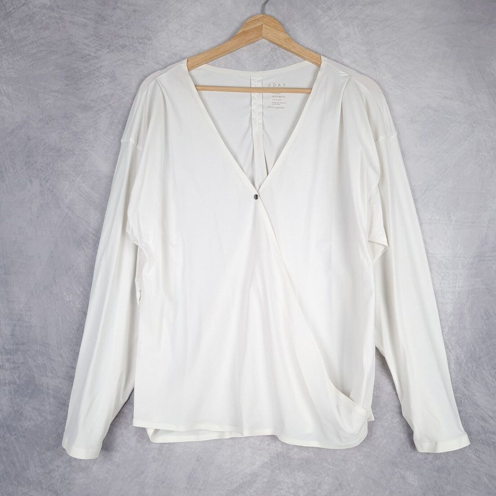 ADAY White Long Sleeve Blouse That's a Wrap Top Medium